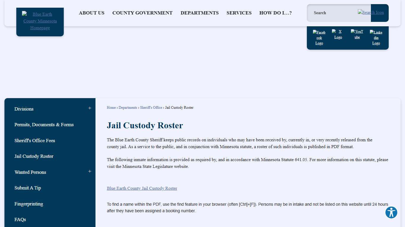Jail Custody Roster | Blue Earth County, MN - Official Website